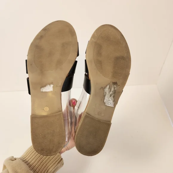 Pieces Vivi Black Leather Sandals Open Toe Slide On Shoes Size 38 7.5 8 Summer - Picture 8 of 13